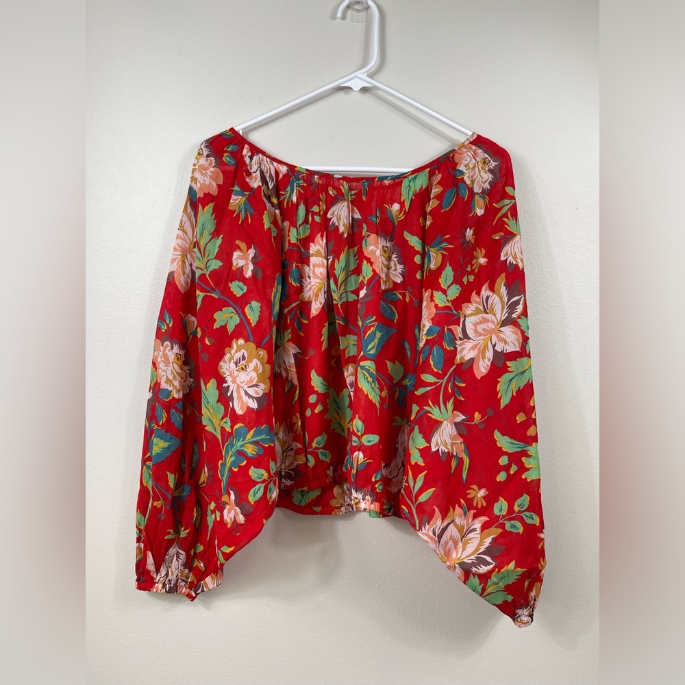 Maeve Lake House Blouse Floral Red Summer Cotton Size XS - Picture 1 of 13
